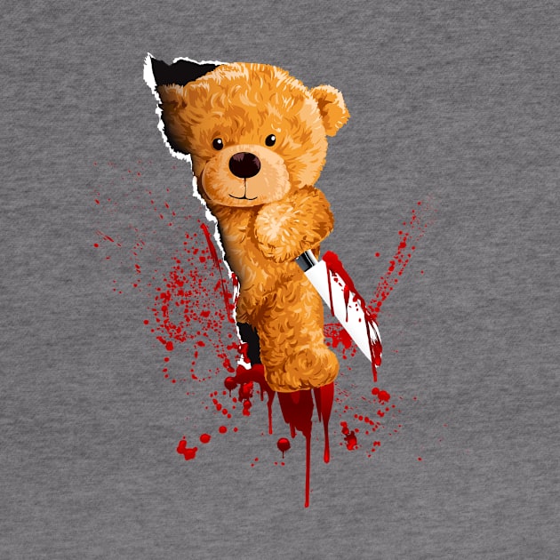 Horror Teddy Bear Cuts Through Shirt With Knife by Foxxy Merch